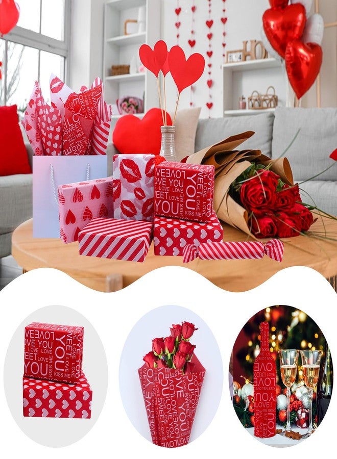 AORZIT Valentines Day Tissue Paper Bulk 80 Sheets Assorted 5 Designs Red Pink Heart Lip Love You Pattern Wrapping Tissue Paper Bulk for Gift Bags Mother's Day Birthday Wedding Decor - Image 2